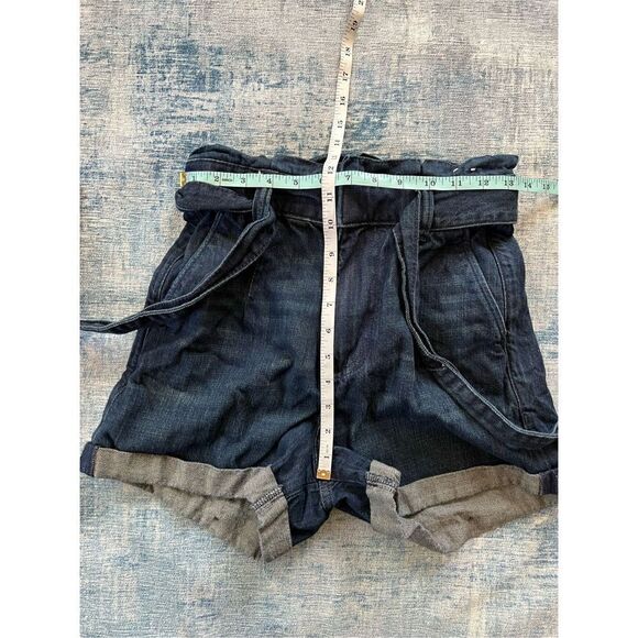 Express Super High Rise Dark Wash Belted Shortie Cuffed Denim Shorts Size 2 - Picture 6 of 7